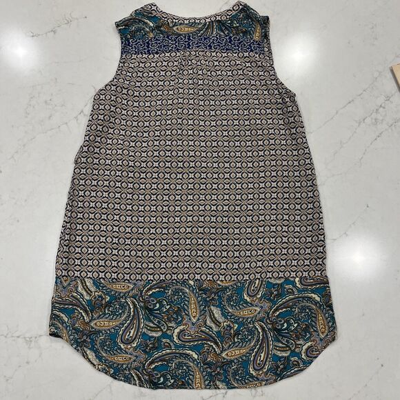 Buttons Sleeveless Pull Over Tunic Geometric Paisley Boho Blouse Shirt Sz M - Picture 2 of 8